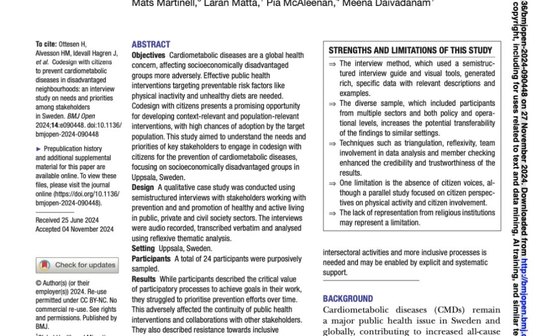 Codesign with citizens to prevent cardiometabolic diseases in disadvantaged neighbourhoods